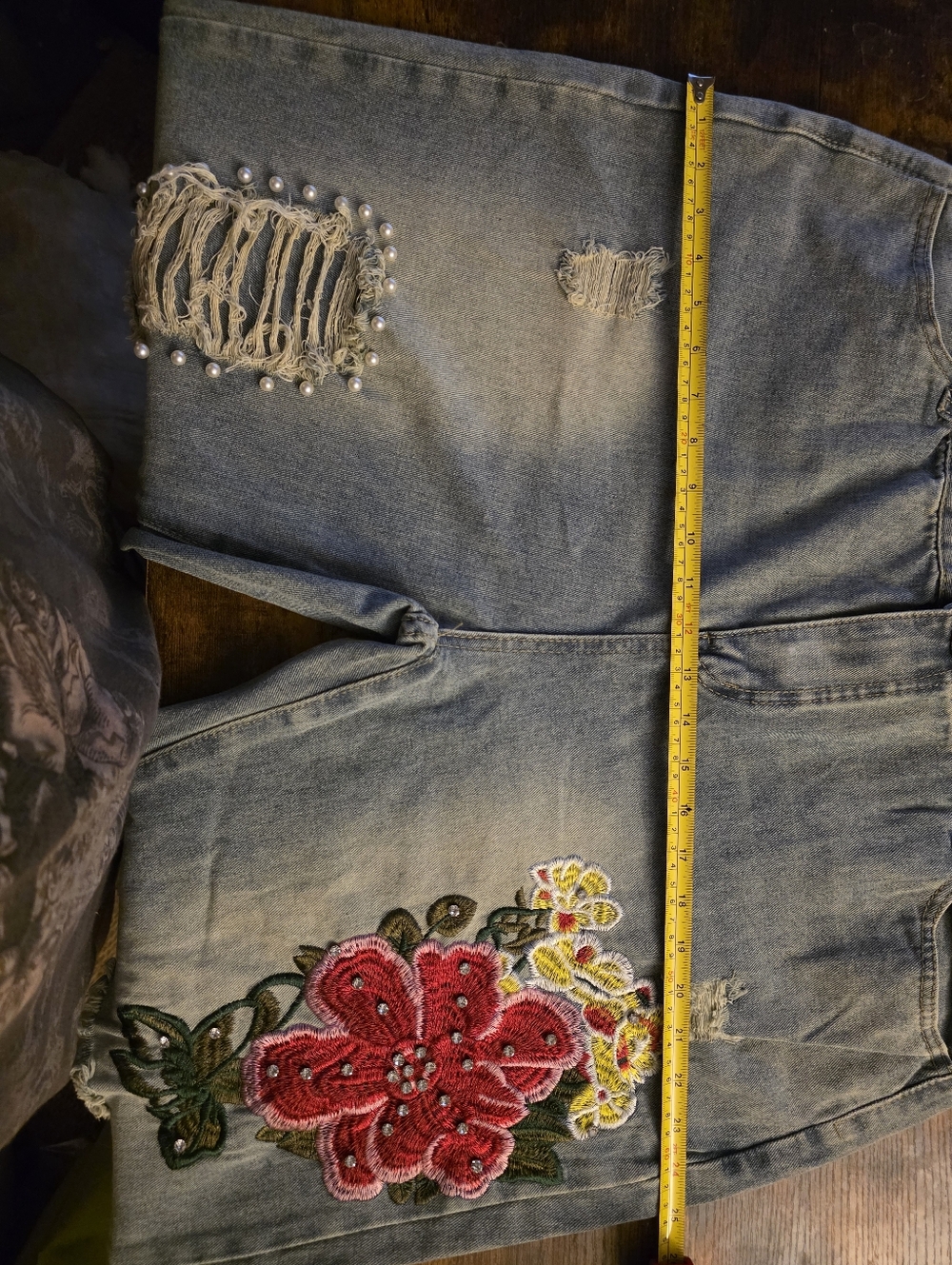 Light Blue Straight-Leg Jeans with Red Floral Embroidery - Picture 11 of 12